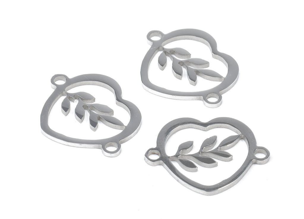 Stainless Steel Branch Connector - Heart Earrings Charms and Pendant - Bracelet Pendant - 19.52x15.76x0.94mm - SS1105 - DOMEDBAZAAR