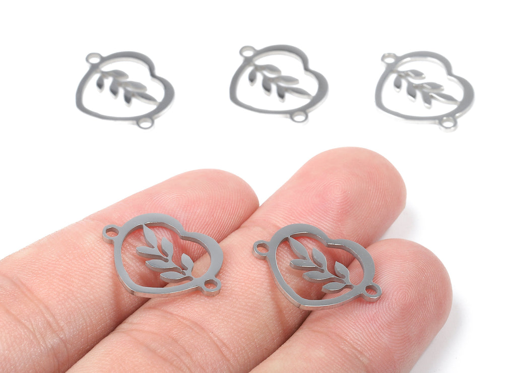 Stainless Steel Branch Connector - Heart Earrings Charms and Pendant - Bracelet Pendant - 19.52x15.76x0.94mm - SS1105 - DOMEDBAZAAR