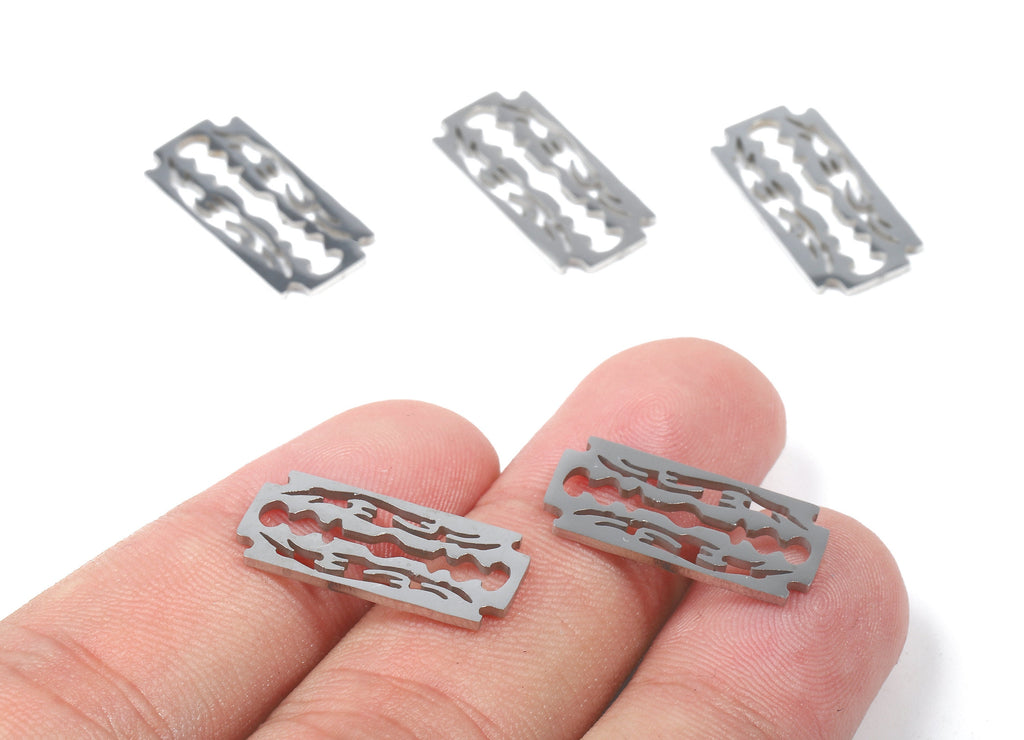 Stainless Steel Razor Blade Connector - Razor Blade Earrings Charms and Pendant - Bracelet Pendant - 21.29x9.86x0.95mm - SS1153 - DOMEDBAZAAR