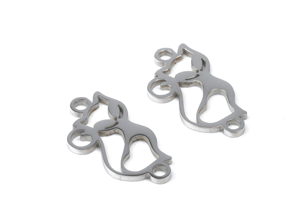 Stainless Steel Cat Connector - Cat Earrings Charms and Pendant - Bracelet Pendant - 18.14x9.2x0.95mm - SS1143 - DOMEDBAZAAR