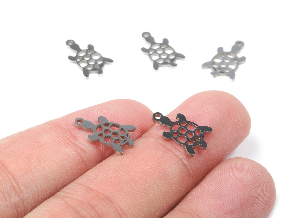 Stainless Steel Turtle Charms - Turtle Earrings and Pendant - Bracelet Pendant - Jewelry Supplies - 14.26x9.01x0.94mm - SS1074 - DOMEDBAZAAR