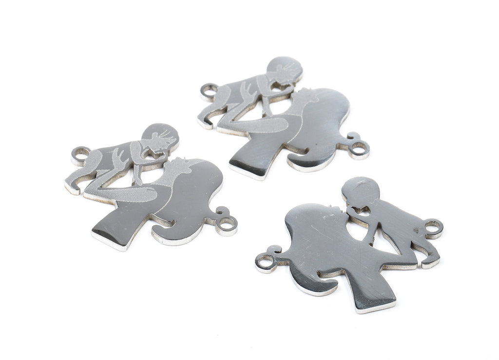 Stainless Steel Mom Baby Connector - Mom Baby Earrings Charms and Pendant - Bracelet Pendant - 22.78x20.98x0.95mm - SS1089 - DOMEDBAZAAR