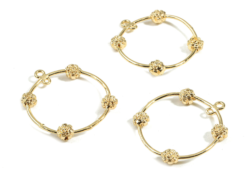 Brass Earring Wire Flower Connector - Brass Round Earring Connector - 2 Hole - 18K Real Gold Plated Brass - 20.58x11.16x2.03mm - RGP2443 - DOMEDBAZAAR