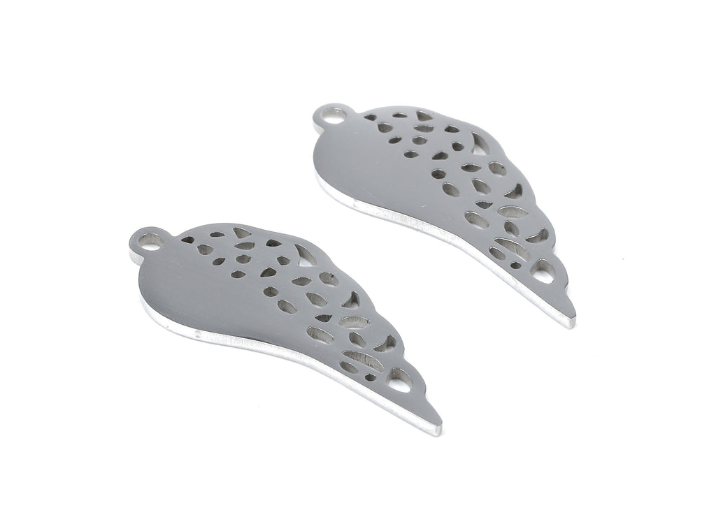 Stainless Steel Wing Charms - Wing Earrings and Pendant - Bracelet Pendant - Jewelry Supplies - 24.65x10.35x0.96mm - SS1066 - DOMEDBAZAAR