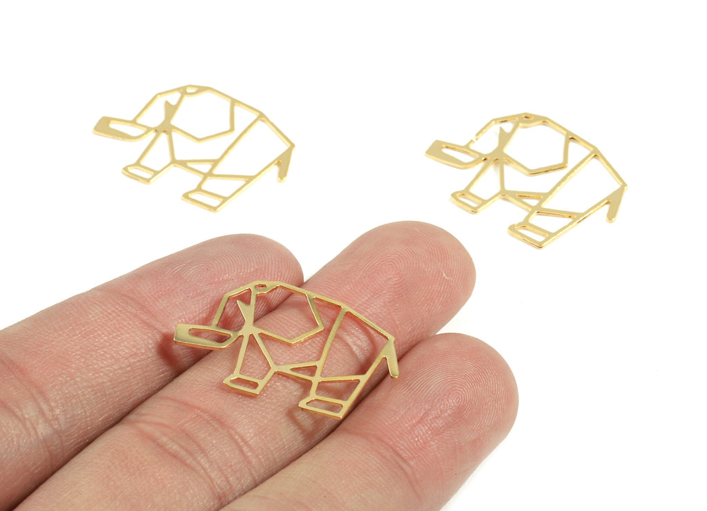 Brass Elephnat Earring Charms - Brass Wire Elephnat Earring Pendant - 18K Real Gold Plated Brass - 26.99x26.99x0.58mm - RGP2380 - DOMEDBAZAAR