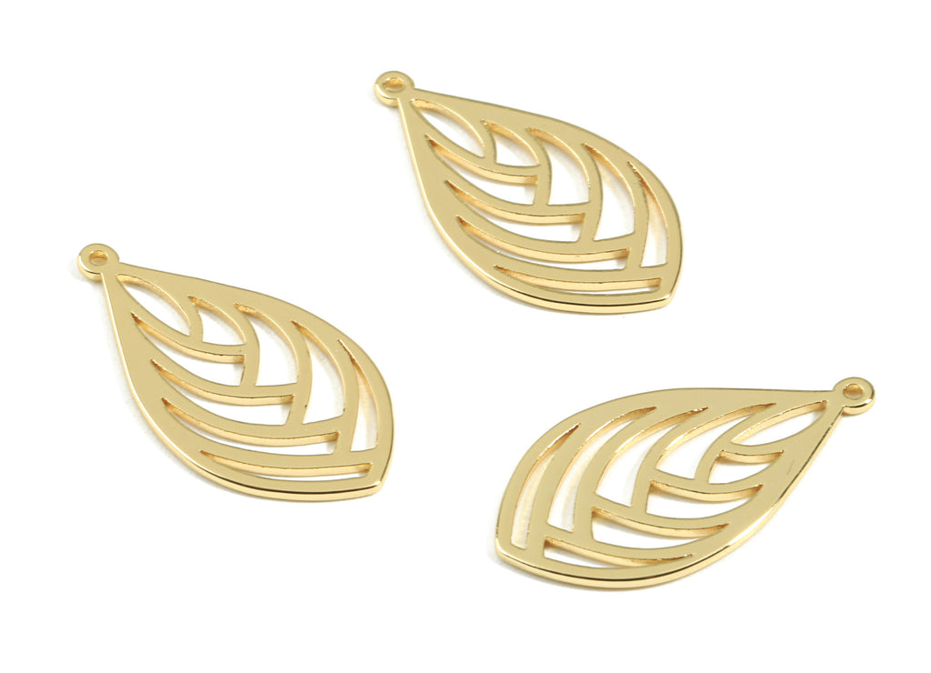 Brass Drop Earring Charms - Brass Gold Drop Earring Pendant - 18K Real Gold Plated Brass - Jewelry Supplies - 26.93x14.47x0.96mm - RGP2419 - DOMEDBAZAAR