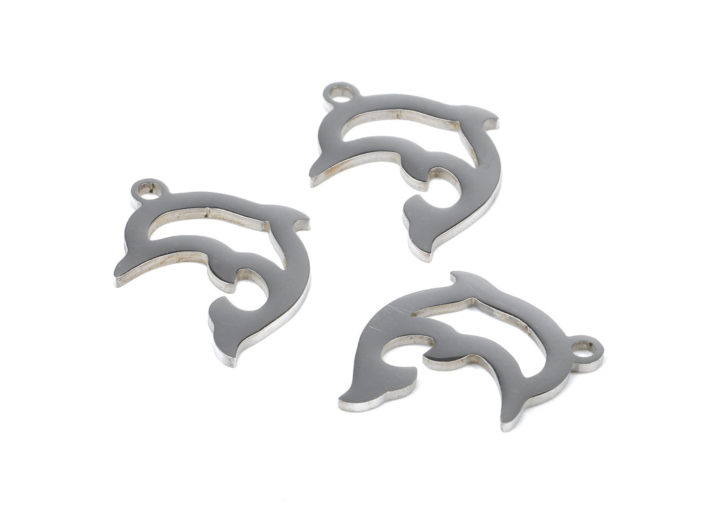 Stainless Steel Dolphin Charms - Dolphin Earrings and Pendant - Bracelet Pendant - Jewelry Supplies - 17.94x13.84x0.93mm - SS1048 - DOMEDBAZAAR