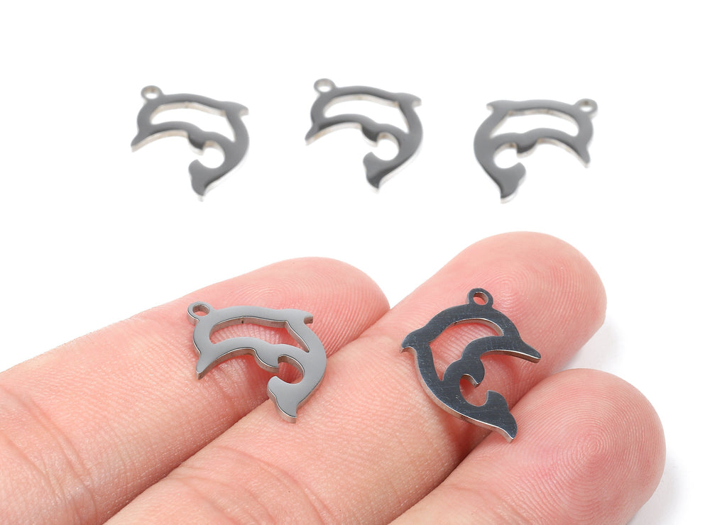 Stainless Steel Dolphin Charms - Dolphin Earrings and Pendant - Bracelet Pendant - Jewelry Supplies - 17.94x13.84x0.93mm - SS1048 - DOMEDBAZAAR
