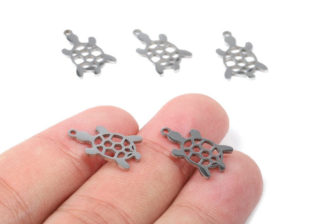 Stainless Steel Turtle Charms - Turtle Earrings and Pendant - Bracelet Pendant - Jewelry Supplies - 17.8x11.47x0.95mm - SS1073 - DOMEDBAZAAR