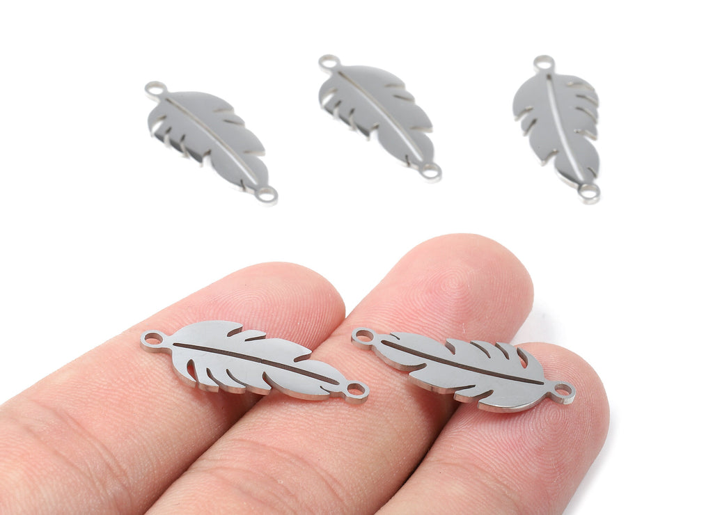 Stainless Steel Feather Connector - Feather Earrings Charms and Pendant - Bracelet Pendant - 25.99x11.32x0.96mm - SS1122 - DOMEDBAZAAR