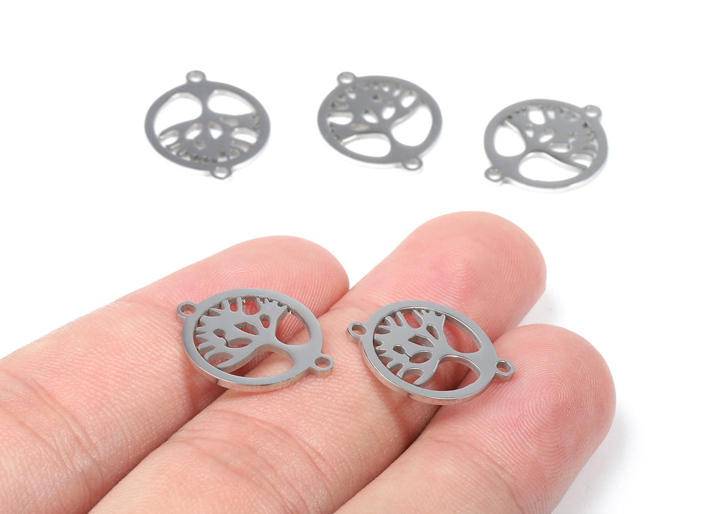 Stainless Steel Tree Connectors - Tree in Circle - Bracelet Charms - Circle Earrings and Pendant - 18.31x15.43x0.96mm - SS1087 - DOMEDBAZAAR