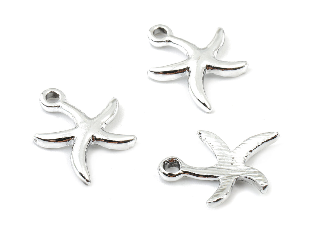Alloy Starfish Charms - Zinc Alloy Starfish Earrings and Pendant - Silver Tone Plated - 16.25x13.81x1.85mm - ZZ1481 - DOMEDBAZAAR