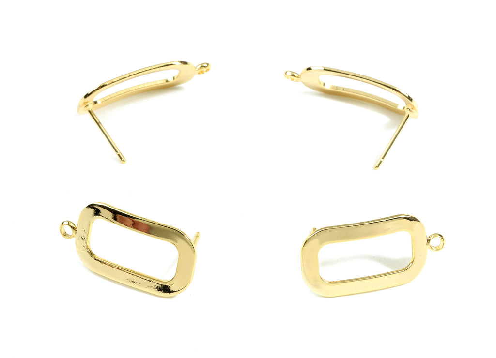 Brass Oval Rectangle Earring Stud - Brass Rectangle Earring Post With Loop - 18K Real Gold Plated Brass - 22.64x11.5x0.95mm - RGP2351 - DOMEDBAZAAR
