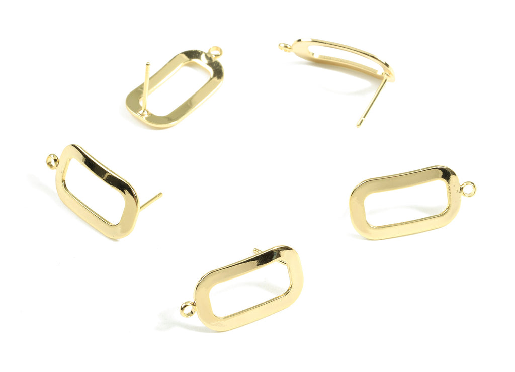Brass Oval Rectangle Earring Stud - Brass Rectangle Earring Post With Loop - 18K Real Gold Plated Brass - 22.64x11.5x0.95mm - RGP2351 - DOMEDBAZAAR
