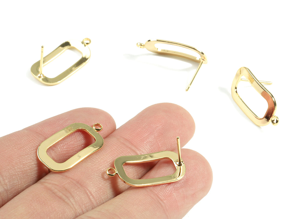 Brass Oval Rectangle Earring Stud - Brass Rectangle Earring Post With Loop - 18K Real Gold Plated Brass - 22.64x11.5x0.95mm - RGP2351 - DOMEDBAZAAR