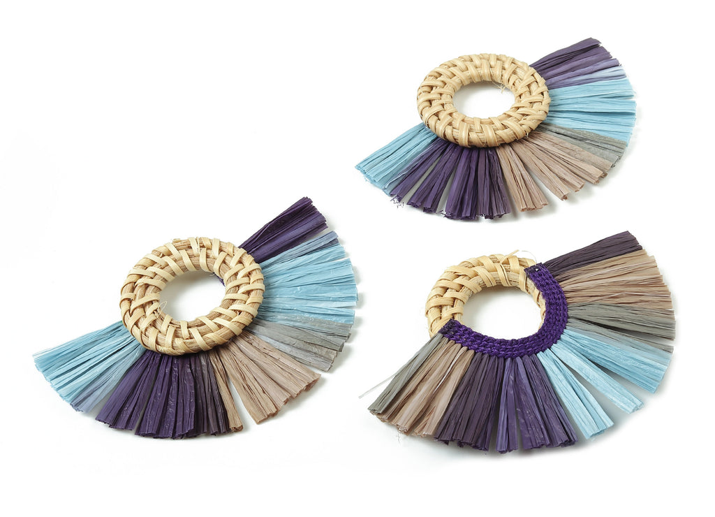 Rattan Raffia Tassel Round Charms - Circle Earrings with Fan Tassels - Handmade Rattan - Woven Earrings - 75.58x56.04x6.11mm - RT1344 - DOMEDBAZAAR