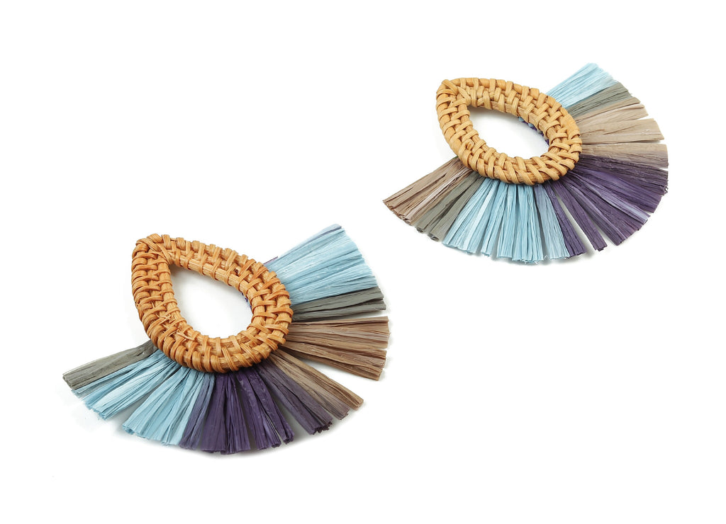Rattan Raffia Tassel Drop Charms - Drop Earrings with Fan Tassels - Handmade Rattan - Woven Earrings - 75.53x70.72x5.48mm - RT1343 - DOMEDBAZAAR