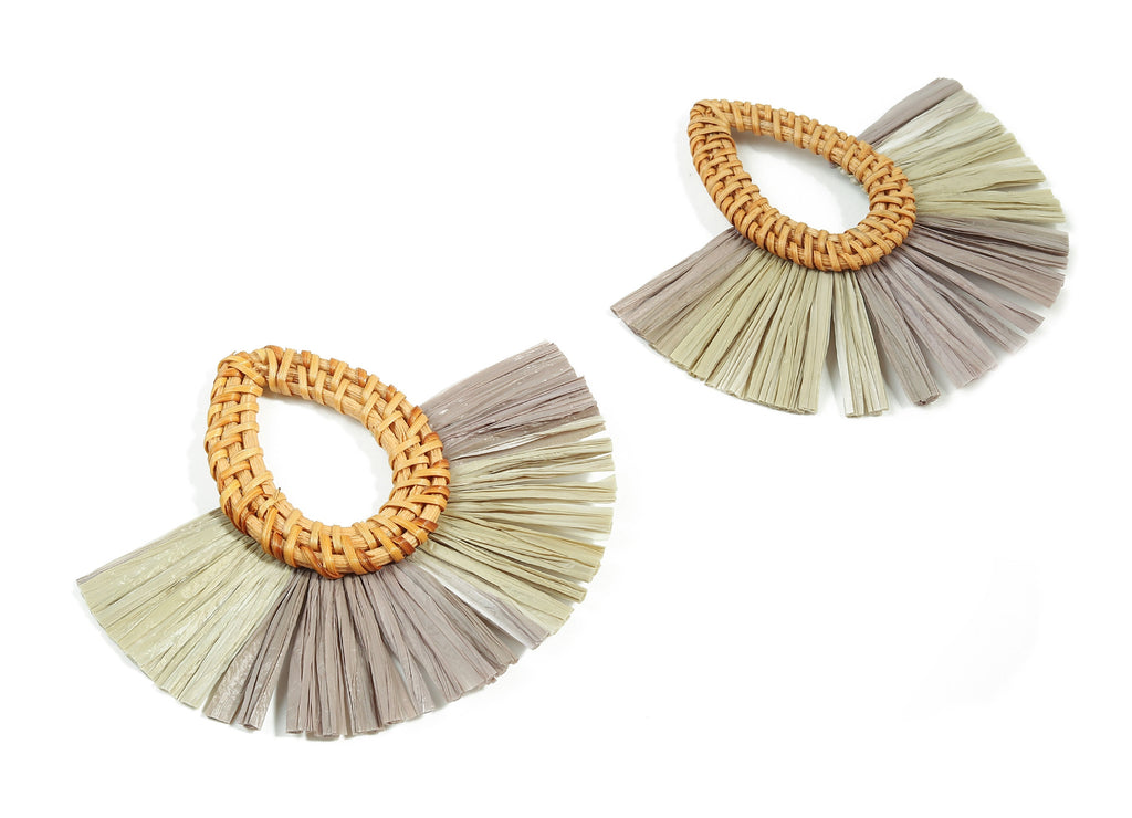 Rattan Raffia Tassel Drop Charms - Drop Earrings with Fan Tassels - Handmade Rattan - Woven Earrings - 84.22x72.84x5.23mm - RT1336 - DOMEDBAZAAR