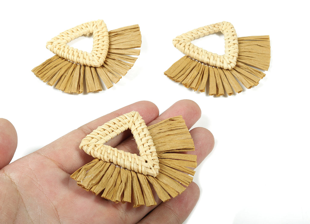 Rattan Raffia Tassel Triangle Charms - Triangle Earrings with Fan Tassels - Handmade Rattan - Woven Earrings - 73.18x57.07x5.92mm - RT1334 - DOMEDBAZAAR