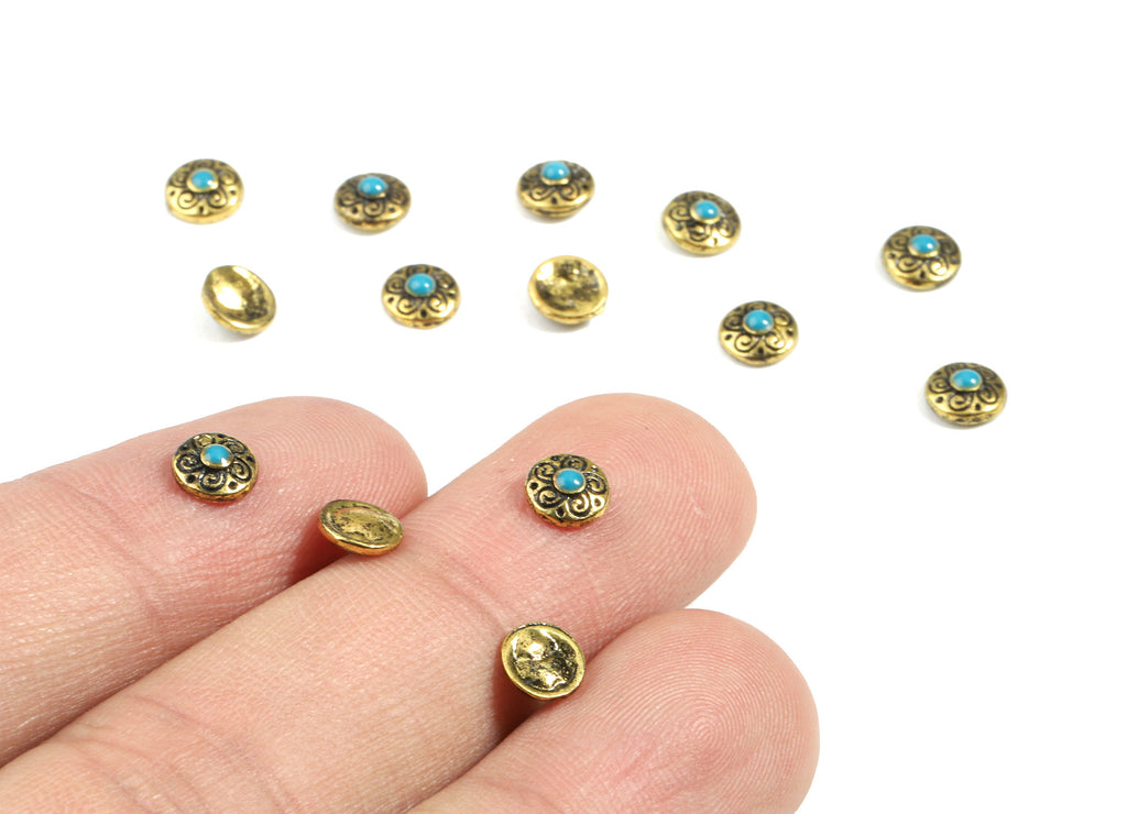 Zinc Alloy Round Earring Charms With Narual - Blue Stone Earring Charms - Antiq Bronze Tone Plated - 5.88x5.88x2.31mm - ZZ1587 - DOMEDBAZAAR
