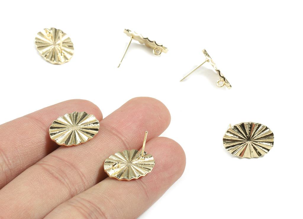 Brass Flower Earring Stud With Loop - Brass Flower Earring Post - 18K Real Gold Plated Brass - Jewelry Supplies - 17.38x12.9x1.5mm - RGP2464 - DOMEDBAZAAR