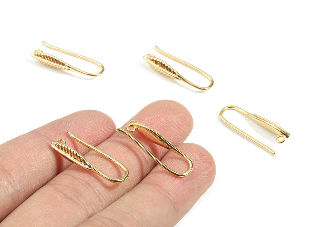 Brass Wheat Earring Wires - Brass Wheat Earring Hooks - 18K Real Gold Plated Brass - Jewelry Supplies - 24.9x9.3x2.57mm - RGP2449 - DOMEDBAZAAR