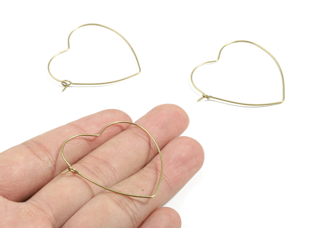 Brass Heart Earring Wires - Raw Brass Heart Shaped Earring - Earring Wires - Jewelry Supplies - 43x38x0.7mm - PP3050 - DOMEDBAZAAR