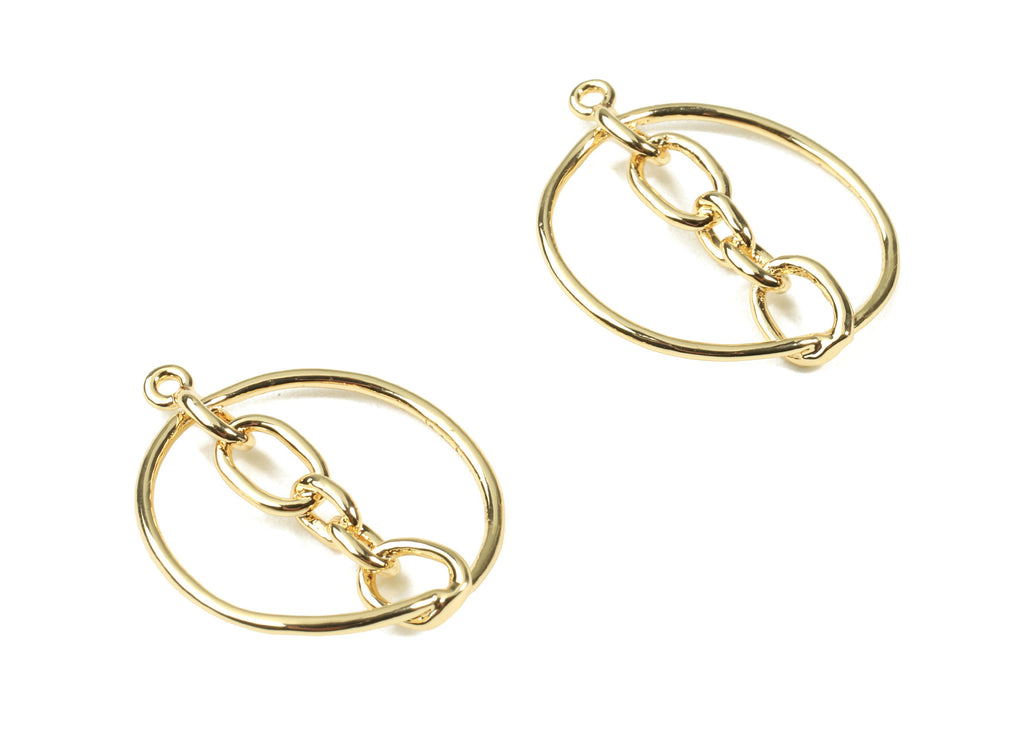 Brass Chain Round Earring Charms - Gold Chain Pendant - 18K Real Gold Plated Brass - Jewelry Supplies - 25.49x20.71x3.15mm - RGP2486 - DOMEDBAZAAR