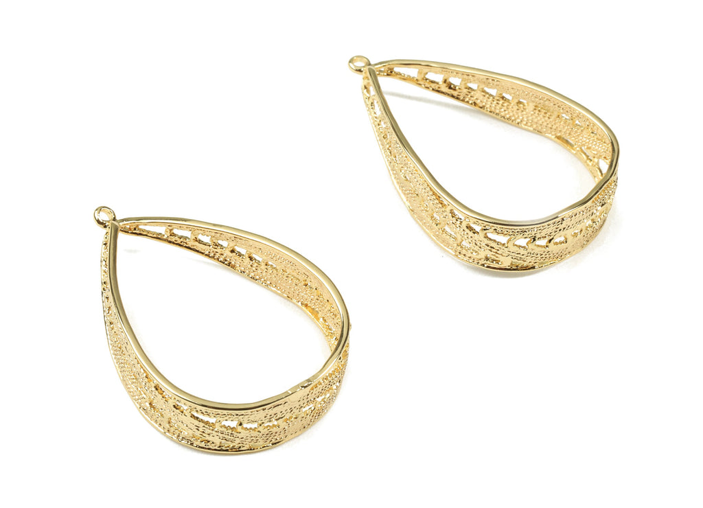 Brass Drop Earring Charms - Gold Drop Pendant - 18K Real Gold Plated Brass - Jewelry Supplies - 37.69x25.72x1.52mm - RGP2515 - DOMEDBAZAAR