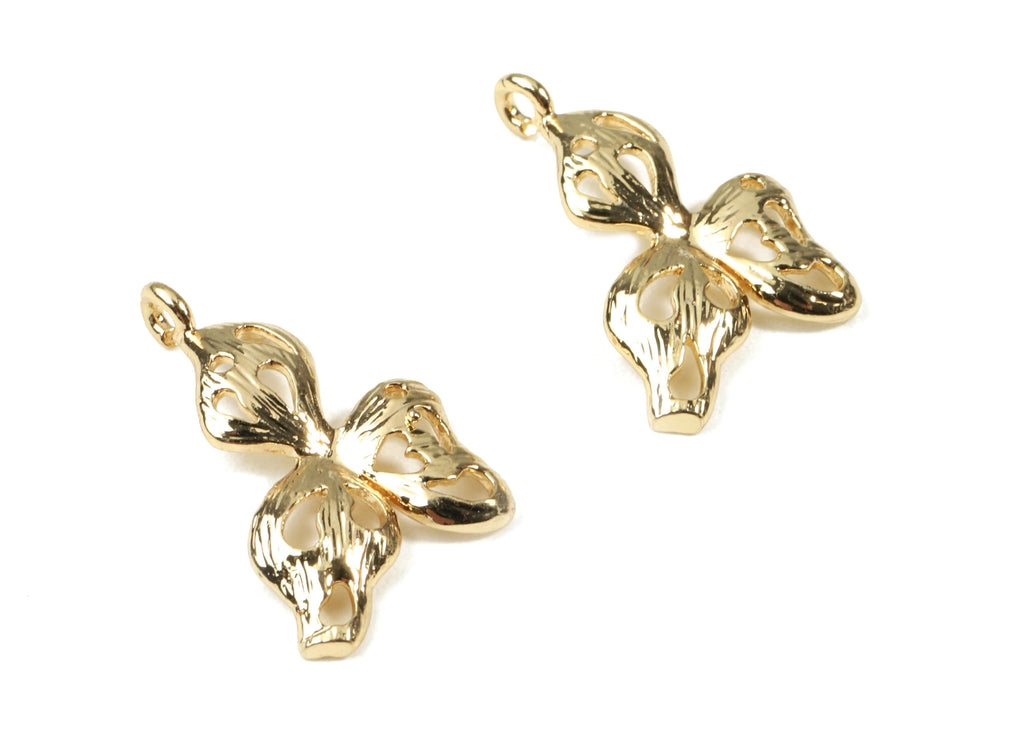 Brass Leafs Earring Charms - Gold Leafs Necklace Pendant - 18K Real Gold Plated Brass - Jewelry Supplies - 21.78x13.28x1.24mm - RGP2520 - DOMEDBAZAAR