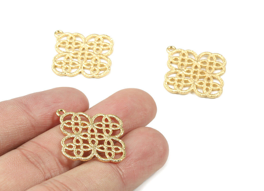 Brass Flower Earring Charms - Gold Flower Pendant - 18K Real Gold Plated Brass - Jewelry Supplies - 29.54x26.83x1.35mm - RGP2495 - DOMEDBAZAAR