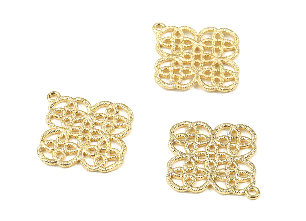 Brass Flower Earring Charms - Gold Flower Pendant - 18K Real Gold Plated Brass - Jewelry Supplies - 29.54x26.83x1.35mm - RGP2495 - DOMEDBAZAAR
