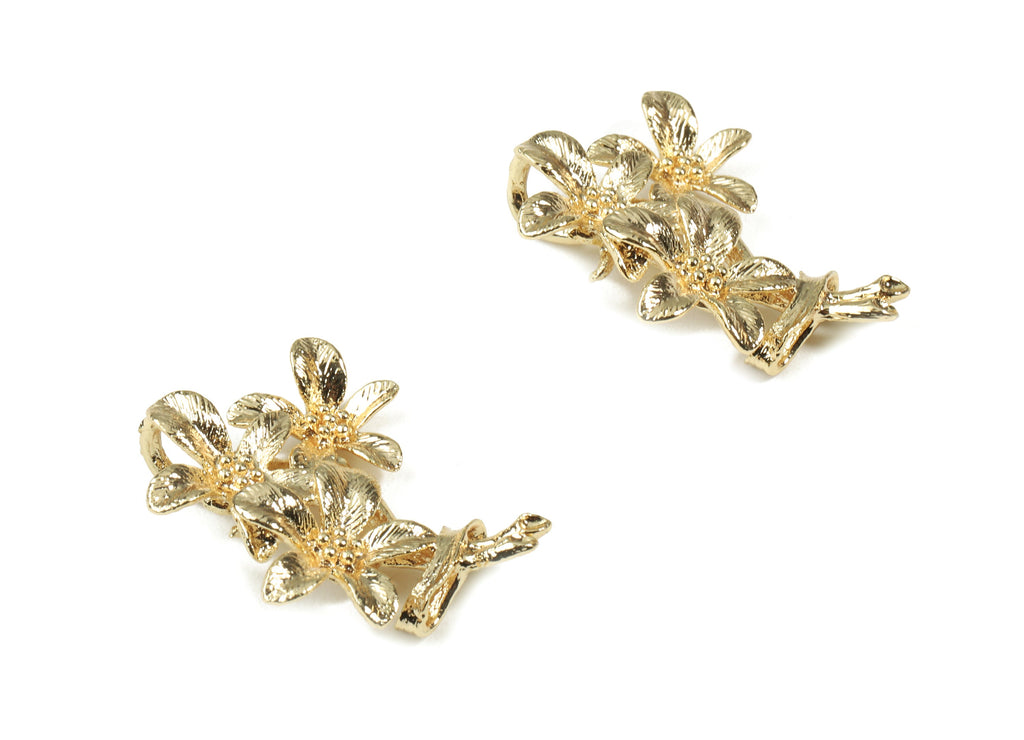 Brass Flower Earring Charms - Gold Flower Pendant - 18K Real Gold Plated Brass - Jewelry Supplies - 30.43x25.79x3.01mm - RGP2504 - DOMEDBAZAAR