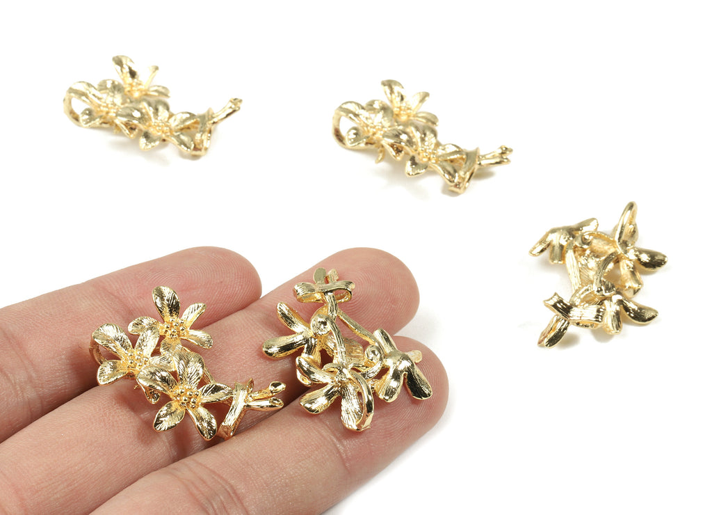 Brass Flower Earring Charms - Gold Flower Pendant - 18K Real Gold Plated Brass - Jewelry Supplies - 30.43x25.79x3.01mm - RGP2504 - DOMEDBAZAAR