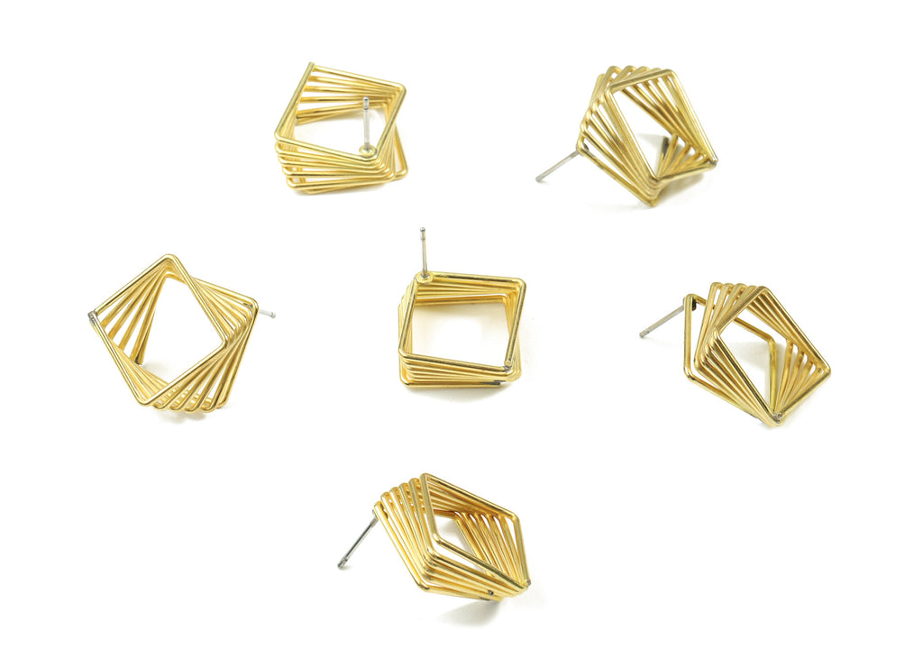 Brass Square Earring Stud - Raw Brass Multi Squares Earring Post - Steel Stud - Earring Post - Jewelry Supplies - 15.93x15.9x1.36mm - PP3076 - DOMEDBAZAAR