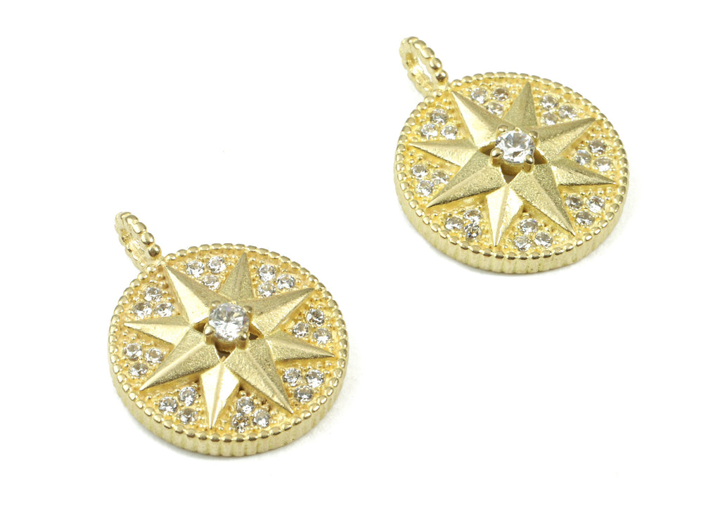 Brass Compass Earring Charms - Raw Brass Compass Pendant With Zincon - Earring Findings - Jewelry Supplies - 19.18x14.81x4.29mm - PP3079 - DOMEDBAZAAR