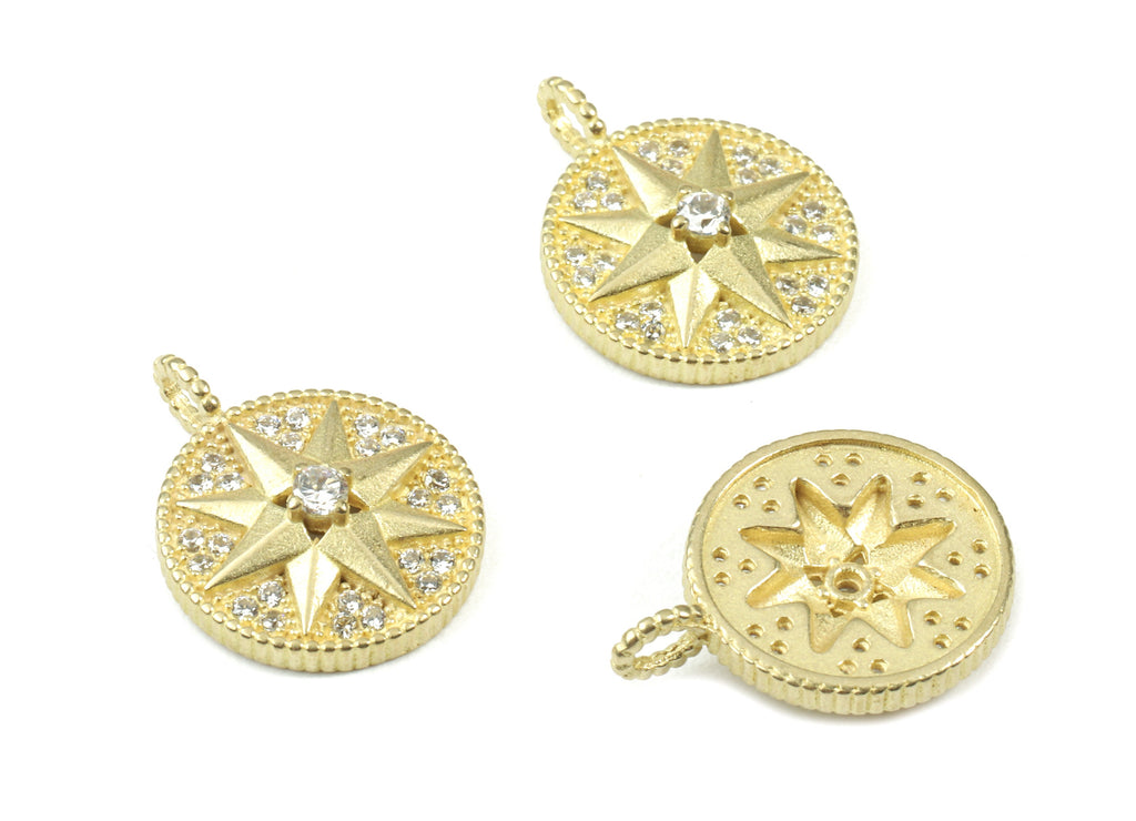 Brass Compass Earring Charms - Raw Brass Compass Pendant With Zincon - Earring Findings - Jewelry Supplies - 19.18x14.81x4.29mm - PP3079 - DOMEDBAZAAR