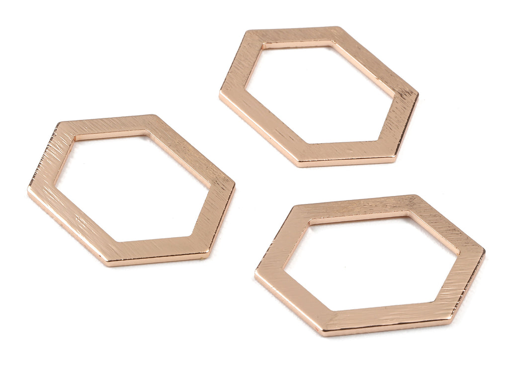 Brass Hexagon Charms - Brass Textured Hexagon Pendant - 18K Real Gold Rose Plated Brass - Necklace Pendant - 26.72x19.3x1.15mm - RGP2272 - DOMEDBAZAAR