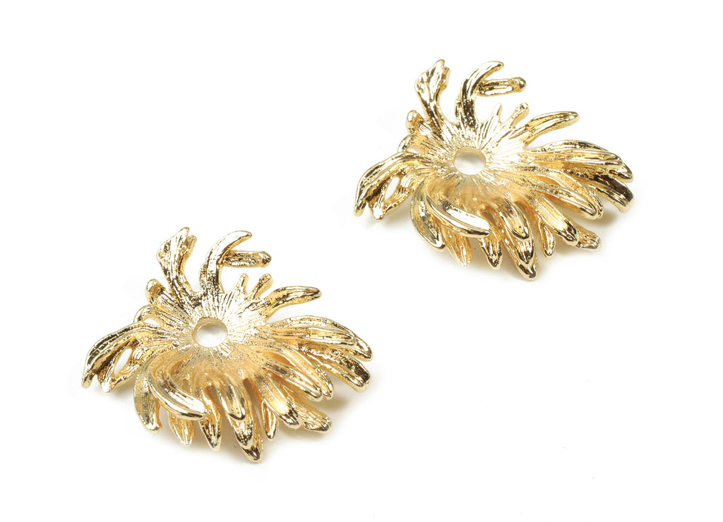 Brass Leaf Earring Charms - Gold Leaf Pendant - 18K Real Gold Plated Brass - Jewelry Supplies - 22.72x21.64x1.15mm - RGP2551 - DOMEDBAZAAR
