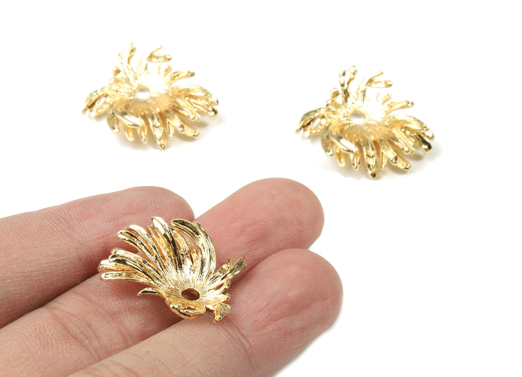 Brass Leaf Earring Charms - Gold Leaf Pendant - 18K Real Gold Plated Brass - Jewelry Supplies - 22.72x21.64x1.15mm - RGP2551 - DOMEDBAZAAR