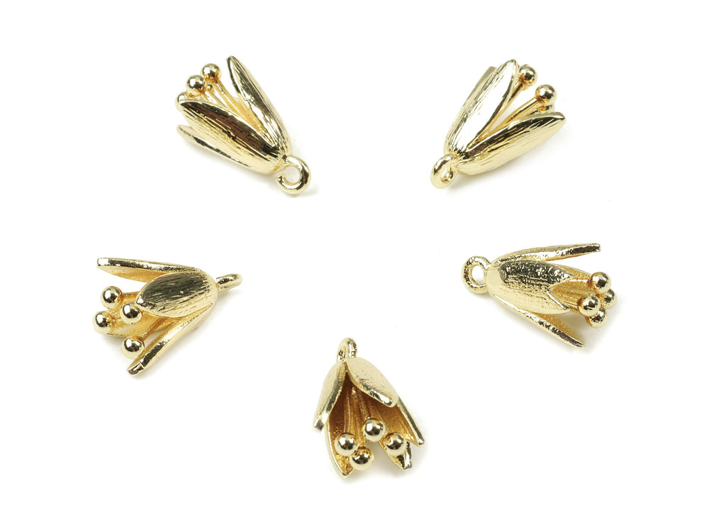Brass Lily Earring Charms - Gold Lily Pendant - 18K Real Gold Plated Brass - Earring Findings - Jewelry Supplies - 13.8x10.3x0.9mm - RGP2541 - DOMEDBAZAAR