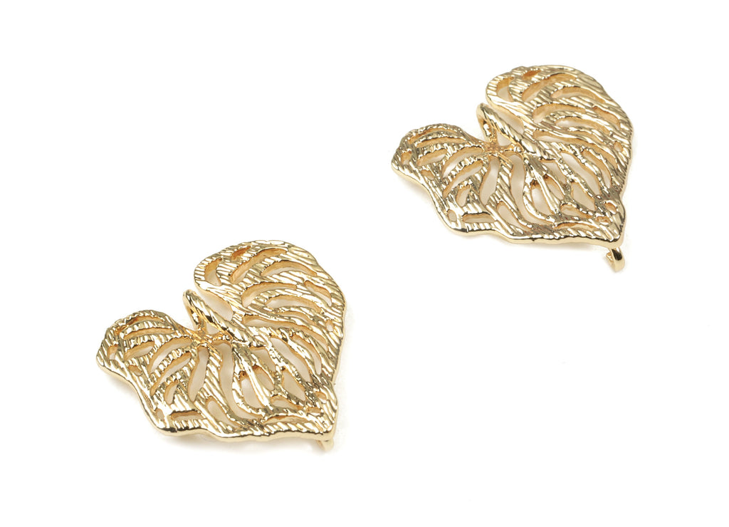 Brass Leaf Earring Charms - Gold Leaf Pendant - 18K Real Gold Plated Brass - Earring Findings - Jewelry Supplies - 20.16x19x1.2mm - RGP2549 - DOMEDBAZAAR