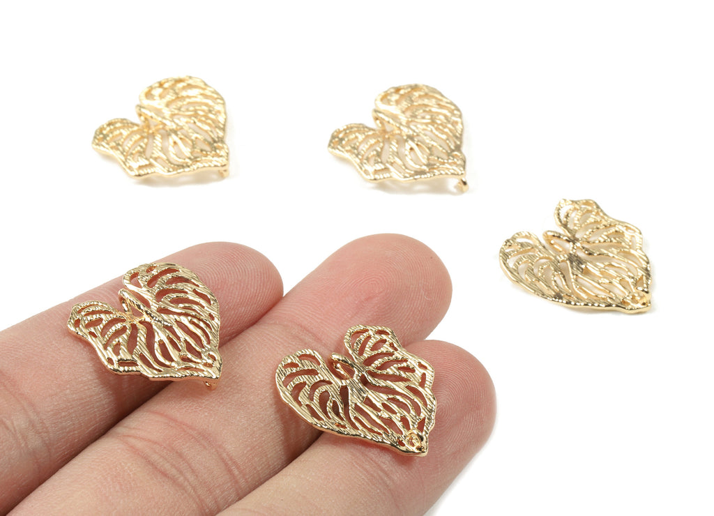 Brass Leaf Earring Charms - Gold Leaf Pendant - 18K Real Gold Plated Brass - Earring Findings - Jewelry Supplies - 20.16x19x1.2mm - RGP2549 - DOMEDBAZAAR