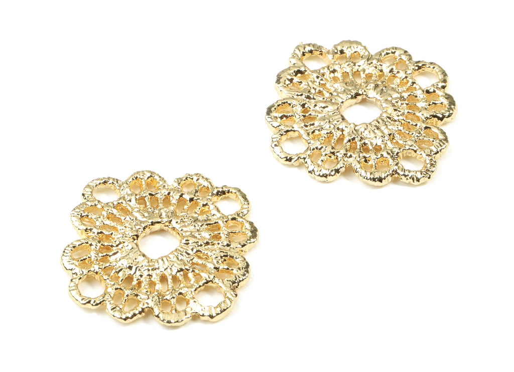 Brass Daisy Earring Charms - Gold Daisy Pendant - 18K Real Gold Plated Brass - Jewelry Supplies - 24.04x24.04x1.73mm - RGP2561 - DOMEDBAZAAR