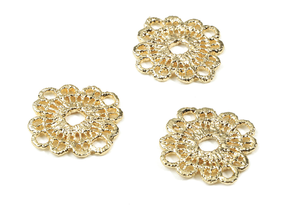 Brass Daisy Earring Charms - Gold Daisy Pendant - 18K Real Gold Plated Brass - Jewelry Supplies - 24.04x24.04x1.73mm - RGP2561 - DOMEDBAZAAR