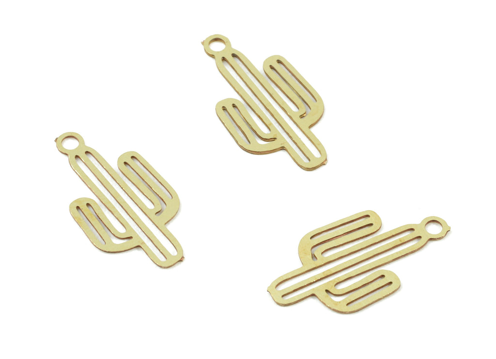 Brass Cactus Earring Charms - Raw Brass Cactus Necklace Pendant - Necklace Findings - Jewelry Supplies - 13.47x6.96x0.29mm - JJC10511 - DOMEDBAZAAR