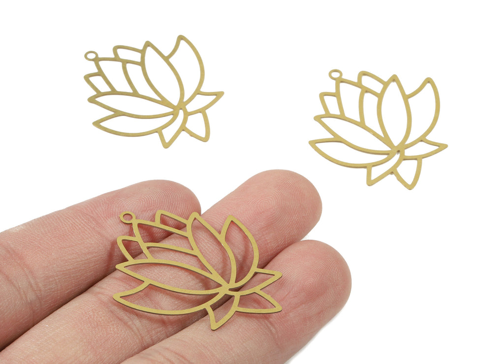 Raw Brass Lotus Earring Charms - Lotus Necklace Pendant - Necklace Findings - Jewelry Supplies - 37.35x39.34x0.29mm - JJB5406 - DOMEDBAZAAR
