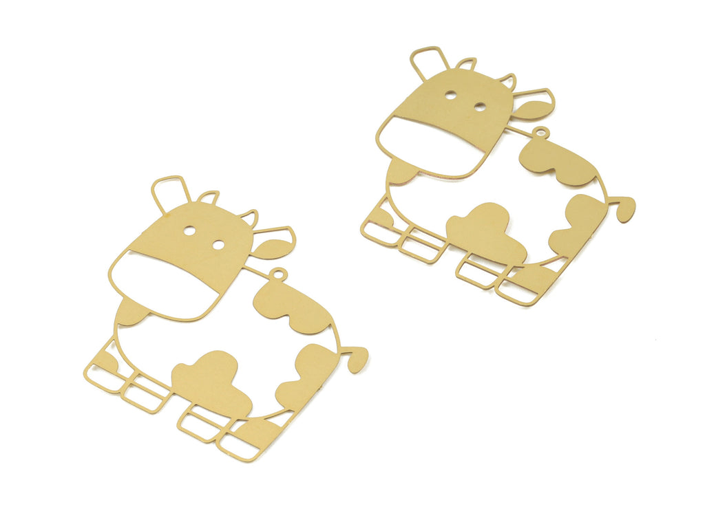 Raw Brass Cow Earring Charms - Cow Necklace Pendant - Necklace Findings - Jewelry Supplies - 42.73x37.31x0.29mm - JJB5053 - DOMEDBAZAAR