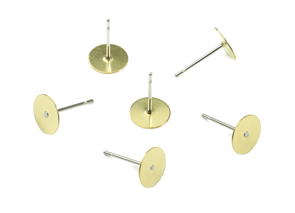 Earring Post Stud With Raw Brass Head - 8*12 - 316 Stainless Steel Earring Posts - Jewelry Supplies - 11.83x8.06mm - PP3108 - DOMEDBAZAAR