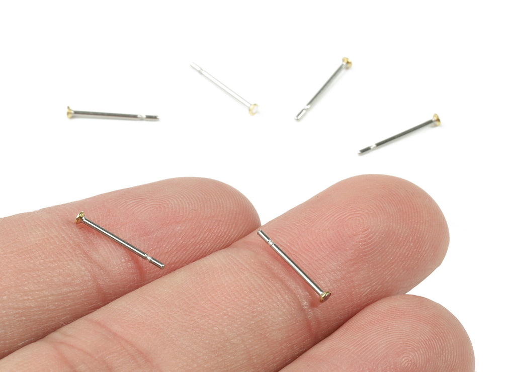 Earring Post Stud With Raw Brass Head - 1.6*12 - 316 Stainless Steel Earring Posts - Jewelry Supplies - 11.76x1.68mm - PP3102 - DOMEDBAZAAR